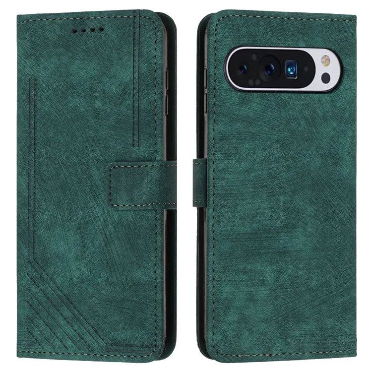 For Google Pixel 9 / Pixel 9 Pro Case Lines Leather Skin-Touch Phone Cover Stand Function
