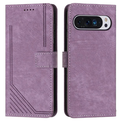 For Google Pixel 9 / Pixel 9 Pro Case Lines Leather Skin-Touch Phone Cover Stand Function