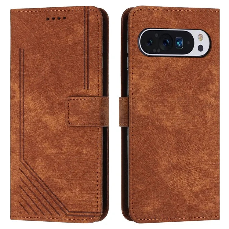For Google Pixel 9 / Pixel 9 Pro Case Lines Leather Skin-Touch Phone Cover Stand Function