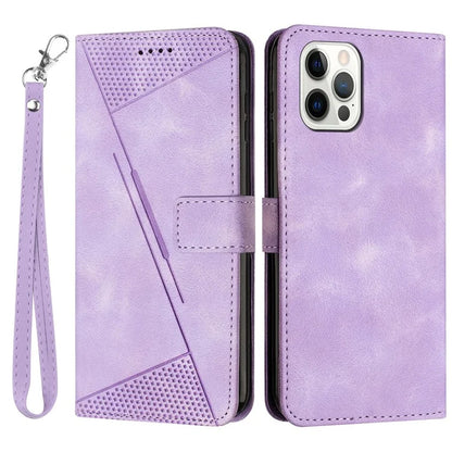 For iPhone 16 Pro Max Case Triangle Pattern PU Leather Phone Cover with Wrist Strap
