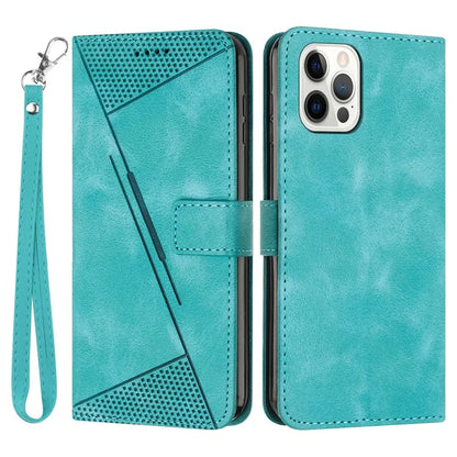 For iPhone 16 Pro Max Case Triangle Pattern PU Leather Phone Cover with Wrist Strap