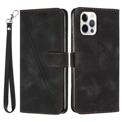 For iPhone 16 Pro Max Case Triangle Pattern PU Leather Phone Cover with Wrist Strap