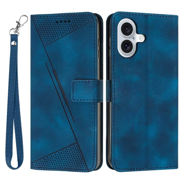 For iPhone 16 Plus Case Triangle Pattern Leather Wallet Flip Phone Cover Handbag