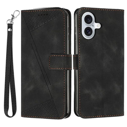 For iPhone 16 Plus Case Triangle Pattern Leather Wallet Flip Phone Cover Handbag