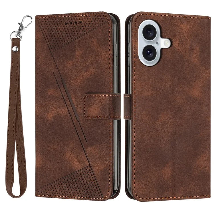 For iPhone 16 Plus Case Triangle Pattern Leather Wallet Flip Phone Cover Handbag