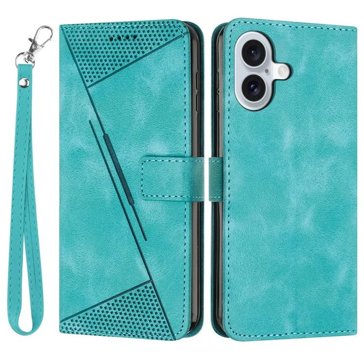 For iPhone 16 Plus Case Triangle Pattern Leather Wallet Flip Phone Cover Handbag