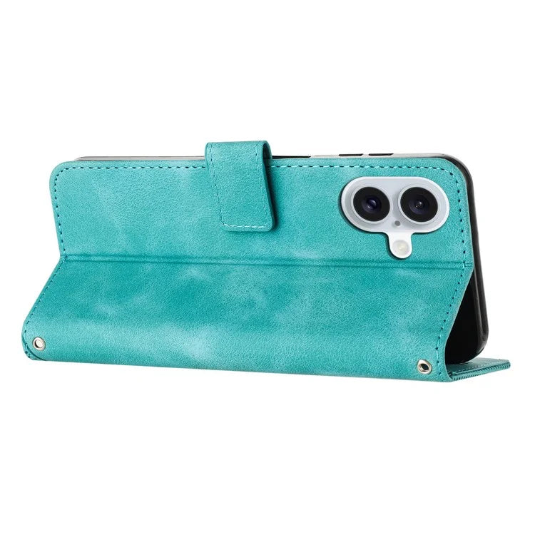 For iPhone 16 Plus Case Triangle Pattern Leather Wallet Flip Phone Cover Handbag