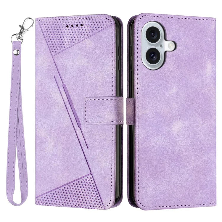 For iPhone 16 Plus Case Triangle Pattern Leather Wallet Flip Phone Cover Handbag