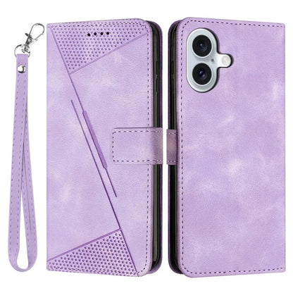 For iPhone 16 Plus Case Triangle Pattern Leather Wallet Flip Phone Cover Handbag