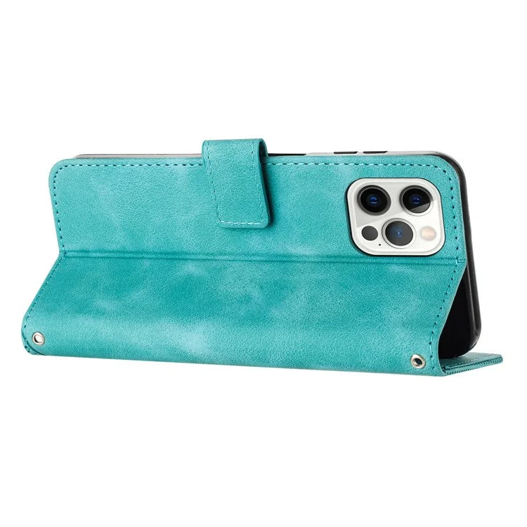 For iPhone 16 Pro Case Triangle Pattern Leather Phone Cover with Hand Strap Card Slots