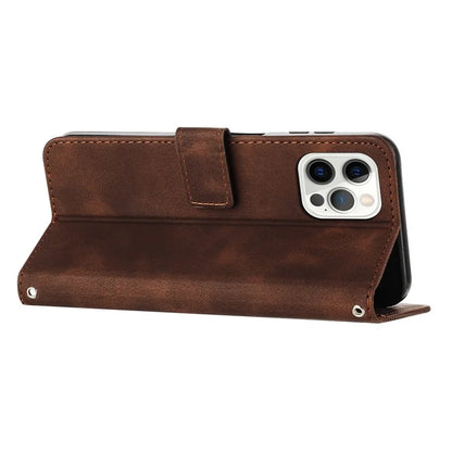 For iPhone 16 Pro Case Triangle Pattern Leather Phone Cover with Hand Strap Card Slots