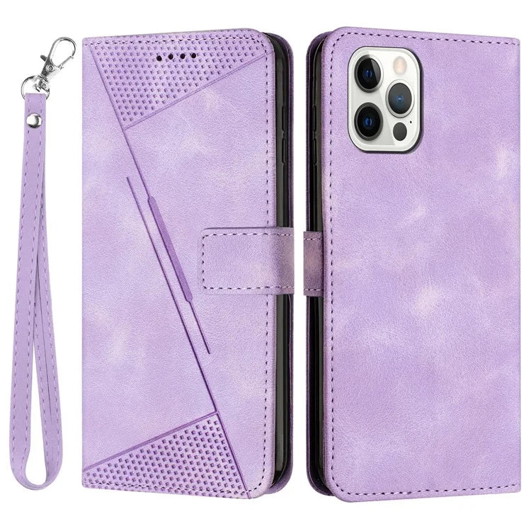 For iPhone 16 Pro Case Triangle Pattern Leather Phone Cover with Hand Strap Card Slots