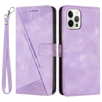 For iPhone 16 Pro Case Triangle Pattern Leather Phone Cover with Hand Strap Card Slots