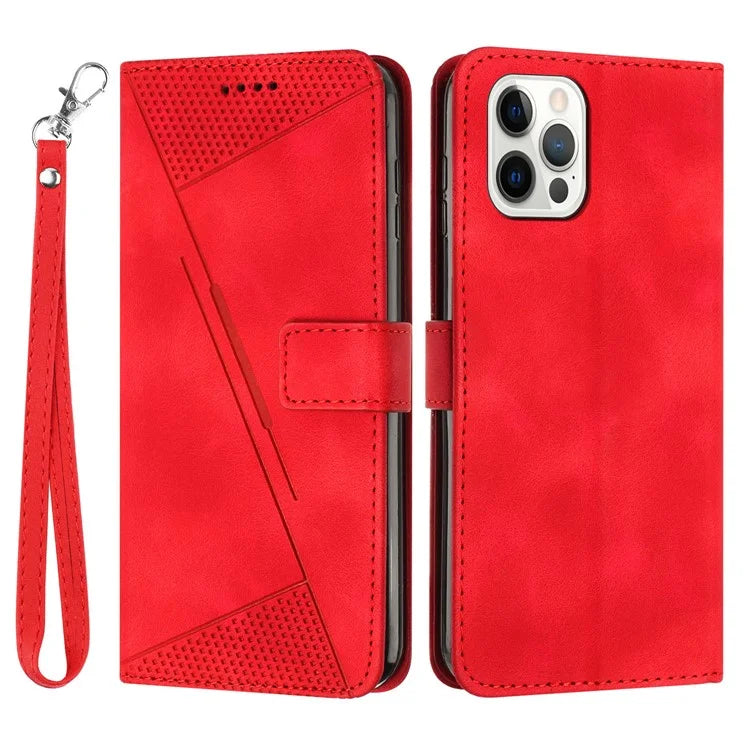 For iPhone 16 Pro Case Triangle Pattern Leather Phone Cover with Hand Strap Card Slots