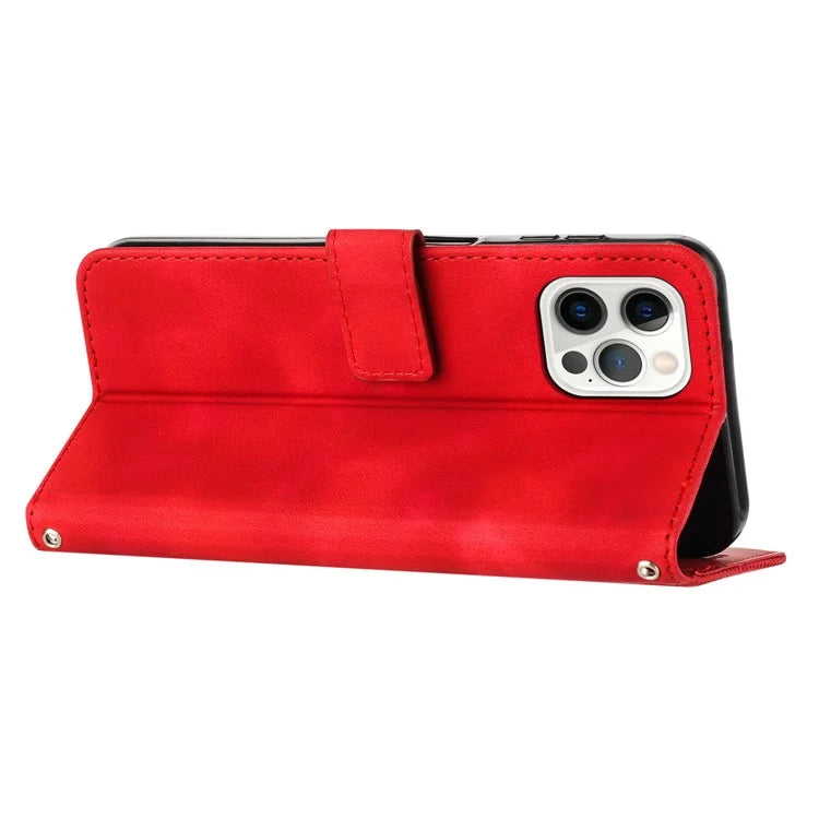 For iPhone 16 Pro Case Triangle Pattern Leather Phone Cover with Hand Strap Card Slots