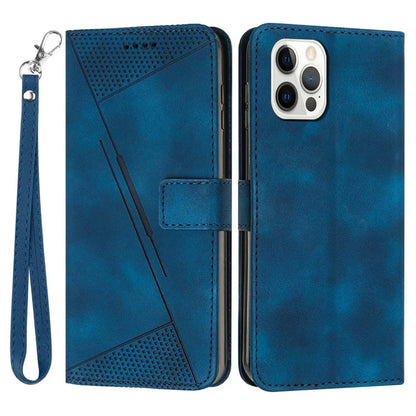 For iPhone 16 Pro Case Triangle Pattern Leather Phone Cover with Hand Strap Card Slots