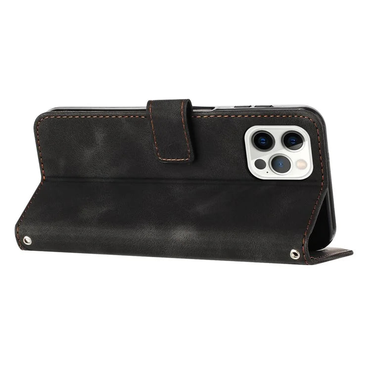 For iPhone 16 Pro Case Triangle Pattern Leather Phone Cover with Hand Strap Card Slots