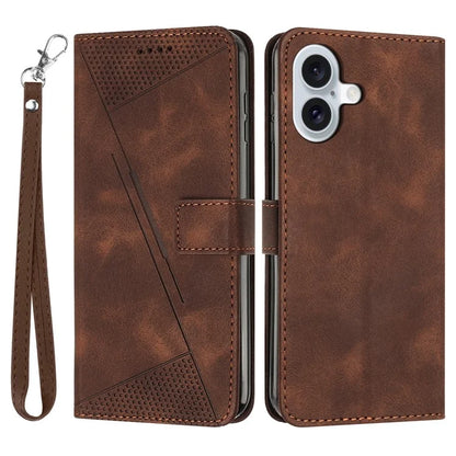 For iPhone 16 Case Triangle Pattern PU Leather+TPU Phone Cover Phone Cover Hand Strap Stand