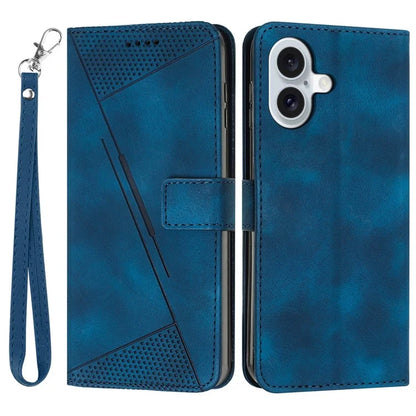 For iPhone 16 Case Triangle Pattern PU Leather+TPU Phone Cover Phone Cover Hand Strap Stand