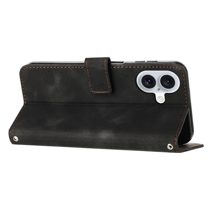 For iPhone 16 Case Triangle Pattern PU Leather+TPU Phone Cover Phone Cover Hand Strap Stand