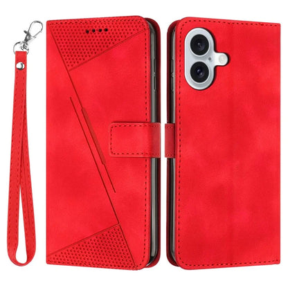 For iPhone 16 Case Triangle Pattern PU Leather+TPU Phone Cover Phone Cover Hand Strap Stand
