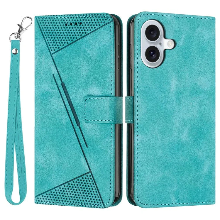 For iPhone 16 Case Triangle Pattern PU Leather+TPU Phone Cover Phone Cover Hand Strap Stand
