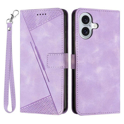 For iPhone 16 Case Triangle Pattern PU Leather+TPU Phone Cover Phone Cover Hand Strap Stand