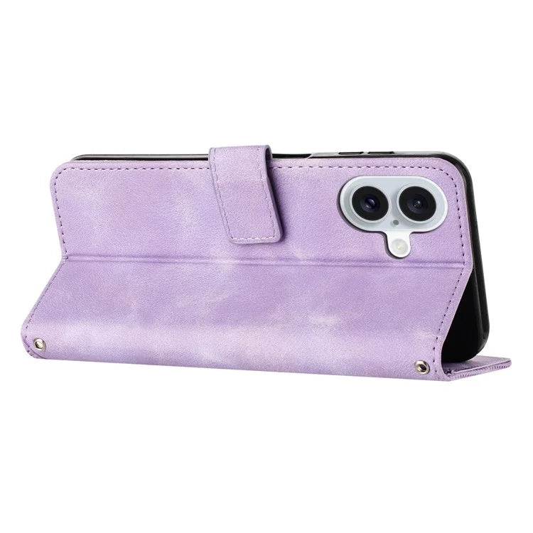 For iPhone 16 Case Triangle Pattern PU Leather+TPU Phone Cover Phone Cover Hand Strap Stand