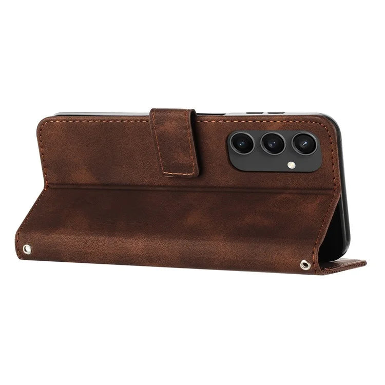 For Samsung Galaxy S24 FE Case Triangle Pattern Leather Phone Cover 3 Card Holder with Strap