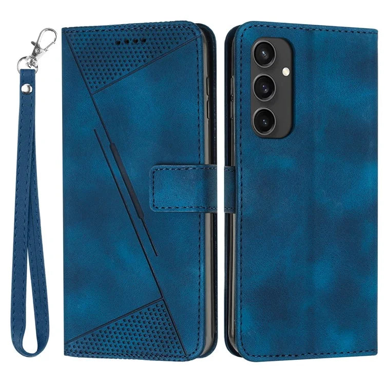 For Samsung Galaxy S24 FE Case Triangle Pattern Leather Phone Cover 3 Card Holder with Strap