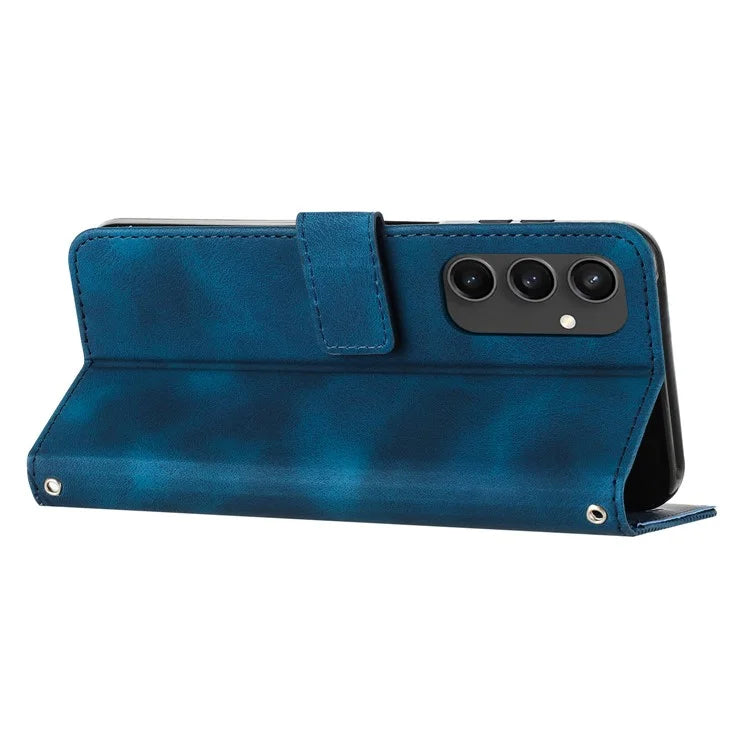 For Samsung Galaxy S24 FE Case Triangle Pattern Leather Phone Cover 3 Card Holder with Strap