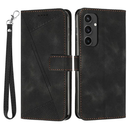 For Samsung Galaxy S24 FE Case Triangle Pattern Leather Phone Cover 3 Card Holder with Strap