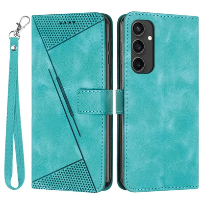 For Samsung Galaxy S24 FE Case Triangle Pattern Leather Phone Cover 3 Card Holder with Strap