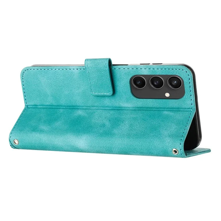 For Samsung Galaxy S24 FE Case Triangle Pattern Leather Phone Cover 3 Card Holder with Strap