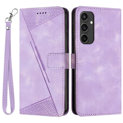 For Samsung Galaxy S24 FE Case Triangle Pattern Leather Phone Cover 3 Card Holder with Strap