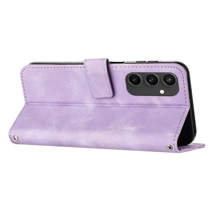 For Samsung Galaxy S24 FE Case Triangle Pattern Leather Phone Cover 3 Card Holder with Strap
