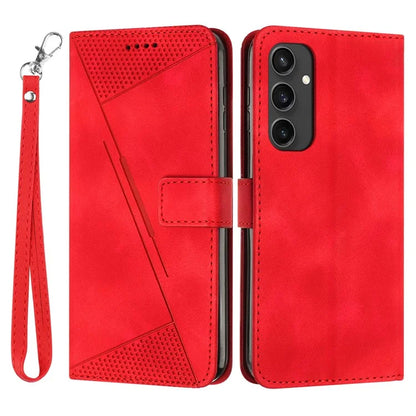 For Samsung Galaxy S24 FE Case Triangle Pattern Leather Phone Cover 3 Card Holder with Strap
