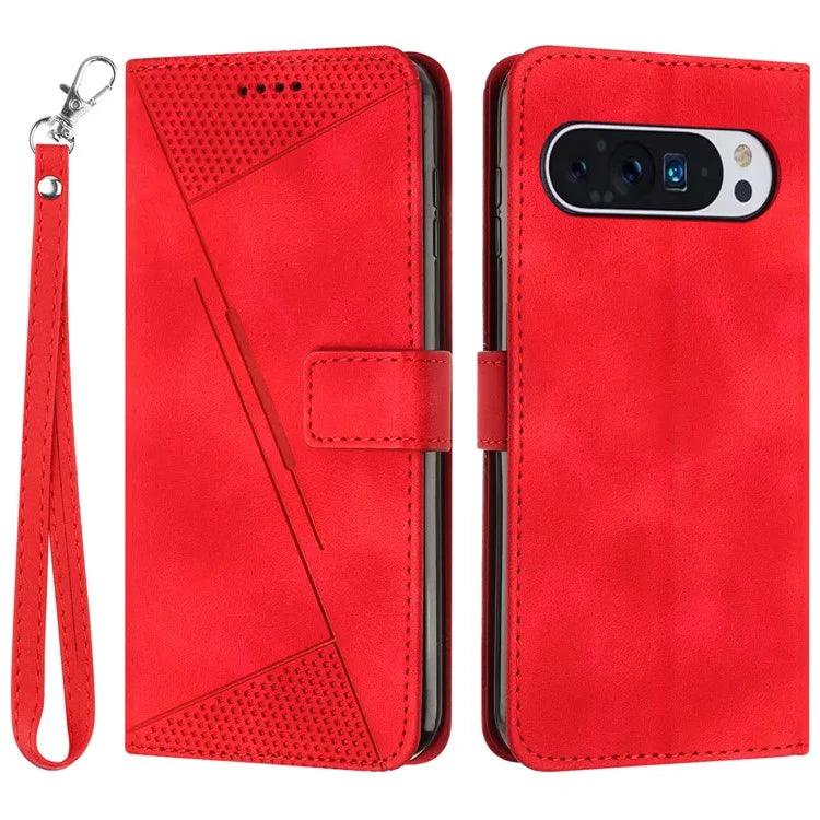 For Google Pixel 9 / Pixel 9 Pro Phone Case Purse  Triangle Pattern Leather Handbag Phone Cover