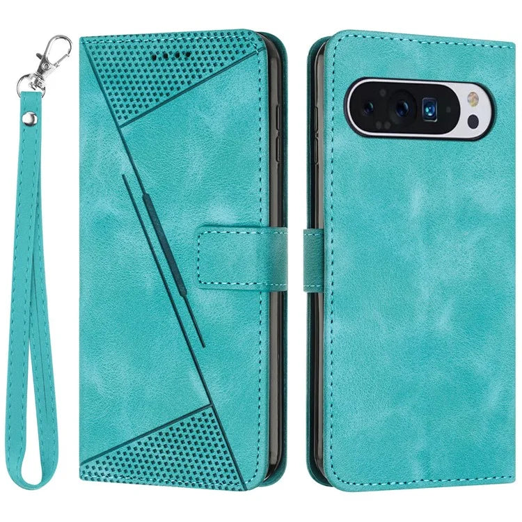For Google Pixel 9 / Pixel 9 Pro Phone Case Purse  Triangle Pattern Leather Handbag Phone Cover
