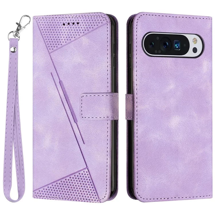 For Google Pixel 9 / Pixel 9 Pro Phone Case Purse  Triangle Pattern Leather Handbag Phone Cover