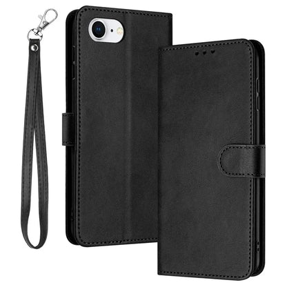 For iPhone SE (2024) Case Calf Texture Leather Wallet Shockproof Flip Cover with Hand Strap