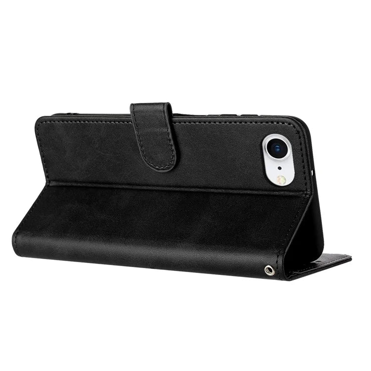 For iPhone SE (2024) Case Calf Texture Leather Wallet Shockproof Flip Cover with Hand Strap