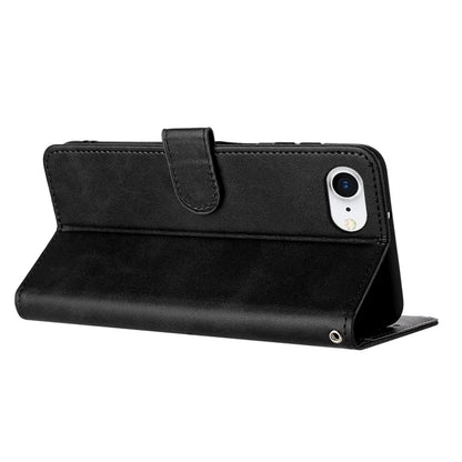 For iPhone SE (2024) Case Calf Texture Leather Wallet Shockproof Flip Cover with Hand Strap