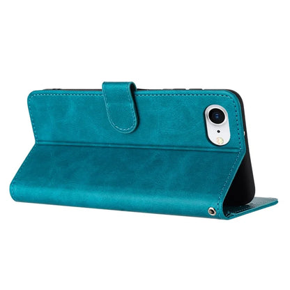 For iPhone SE (2024) Case Calf Texture Leather Wallet Shockproof Flip Cover with Hand Strap