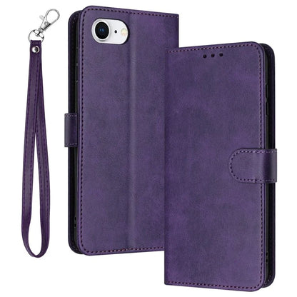 For iPhone SE (2024) Case Calf Texture Leather Wallet Shockproof Flip Cover with Hand Strap