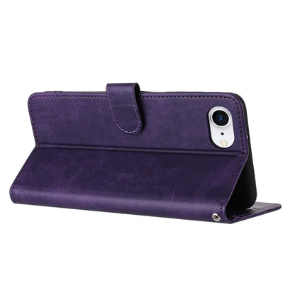 For iPhone SE (2024) Case Calf Texture Leather Wallet Shockproof Flip Cover with Hand Strap