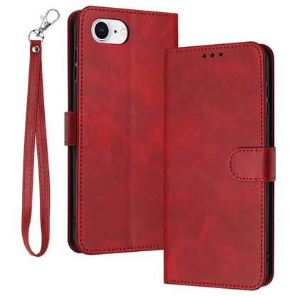 For iPhone SE (2024) Case Calf Texture Leather Wallet Shockproof Flip Cover with Hand Strap