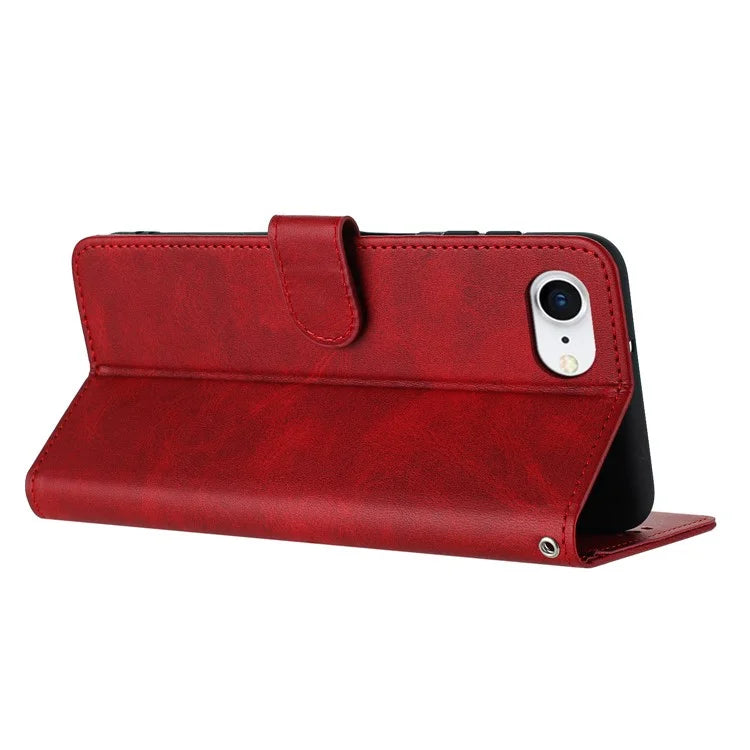 For iPhone SE (2024) Case Calf Texture Leather Wallet Shockproof Flip Cover with Hand Strap