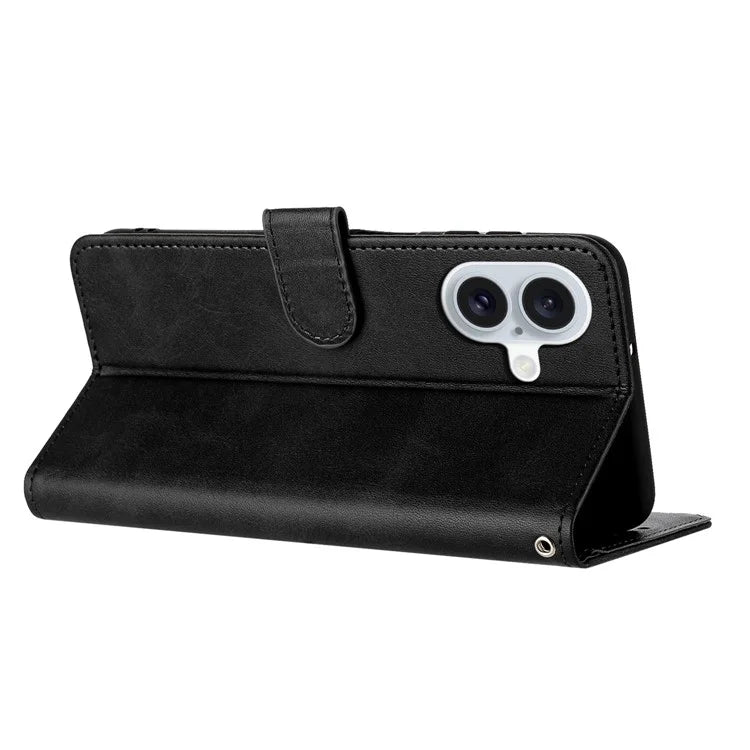 For iPhone 16 Plus Case PU Leather Flip Phone Cover Calf Texture Handbag