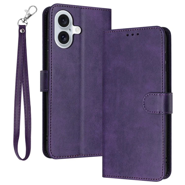 For iPhone 16 Plus Case PU Leather Flip Phone Cover Calf Texture Handbag